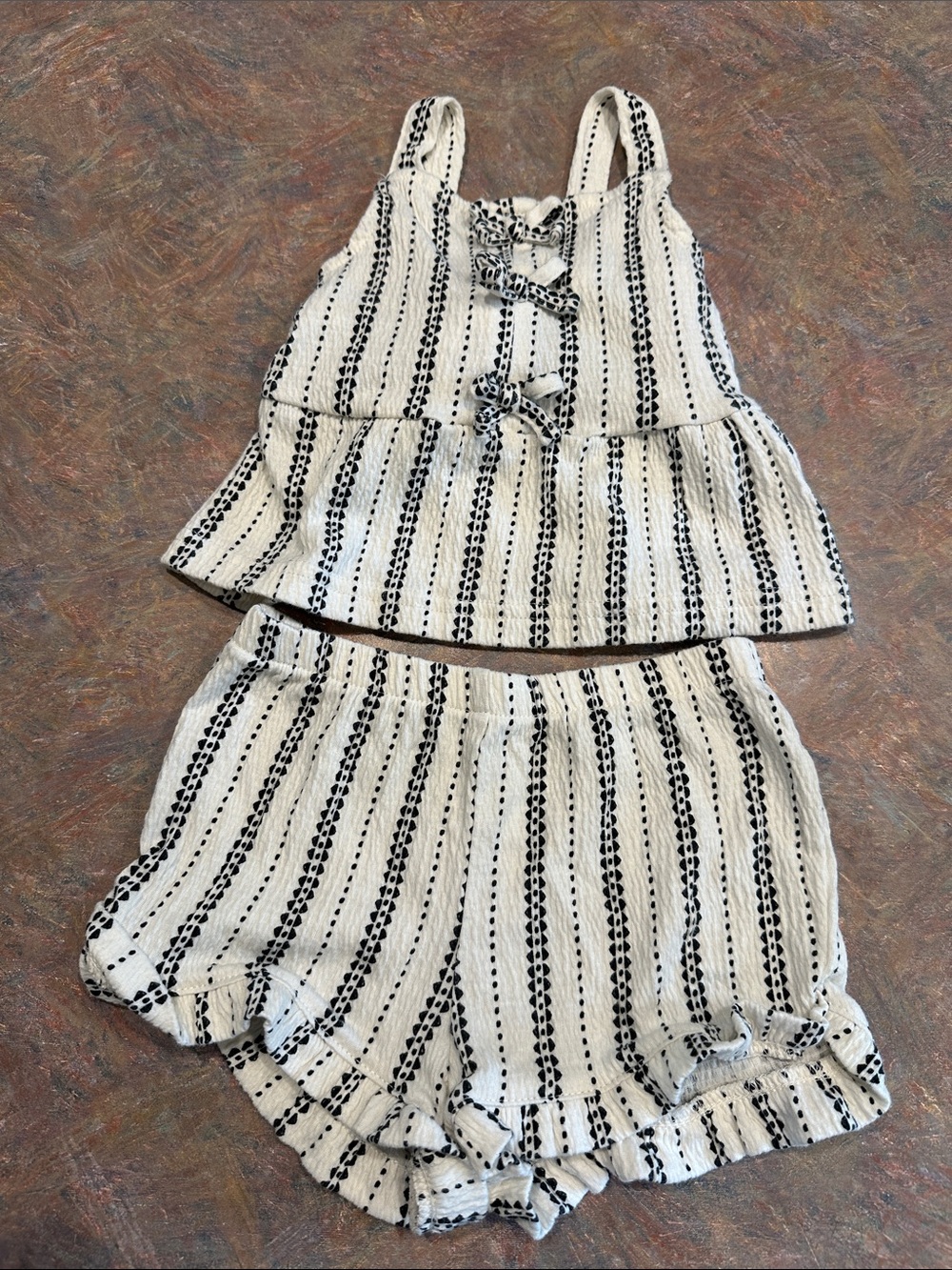 EU Baby Black & White Striped Ruffle Tank and Shorts Set